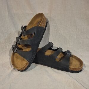 Brand New - Birkenstock Florida Black Leather Sandals. Size 37 European, 6 USA